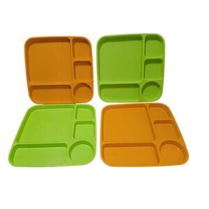 4pc Nordic Ware Party Food Trays Orange & Green Child Senior TV Picnic Microwave